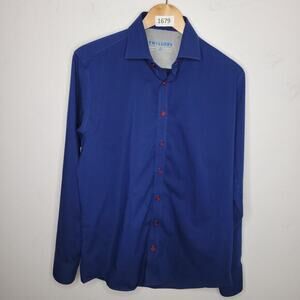 Twillory Performance Shirt Mens Size 16 Button Up Trim Fit Long Sleeve Blue Read